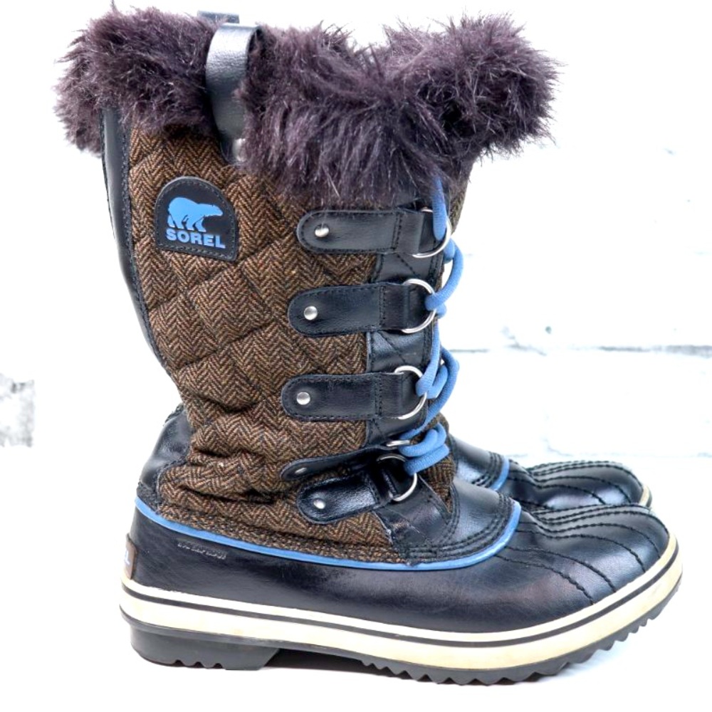 Sorel Women’s Tofino Mid Calf Herringbone Snow Boots Size 8 Lace Up